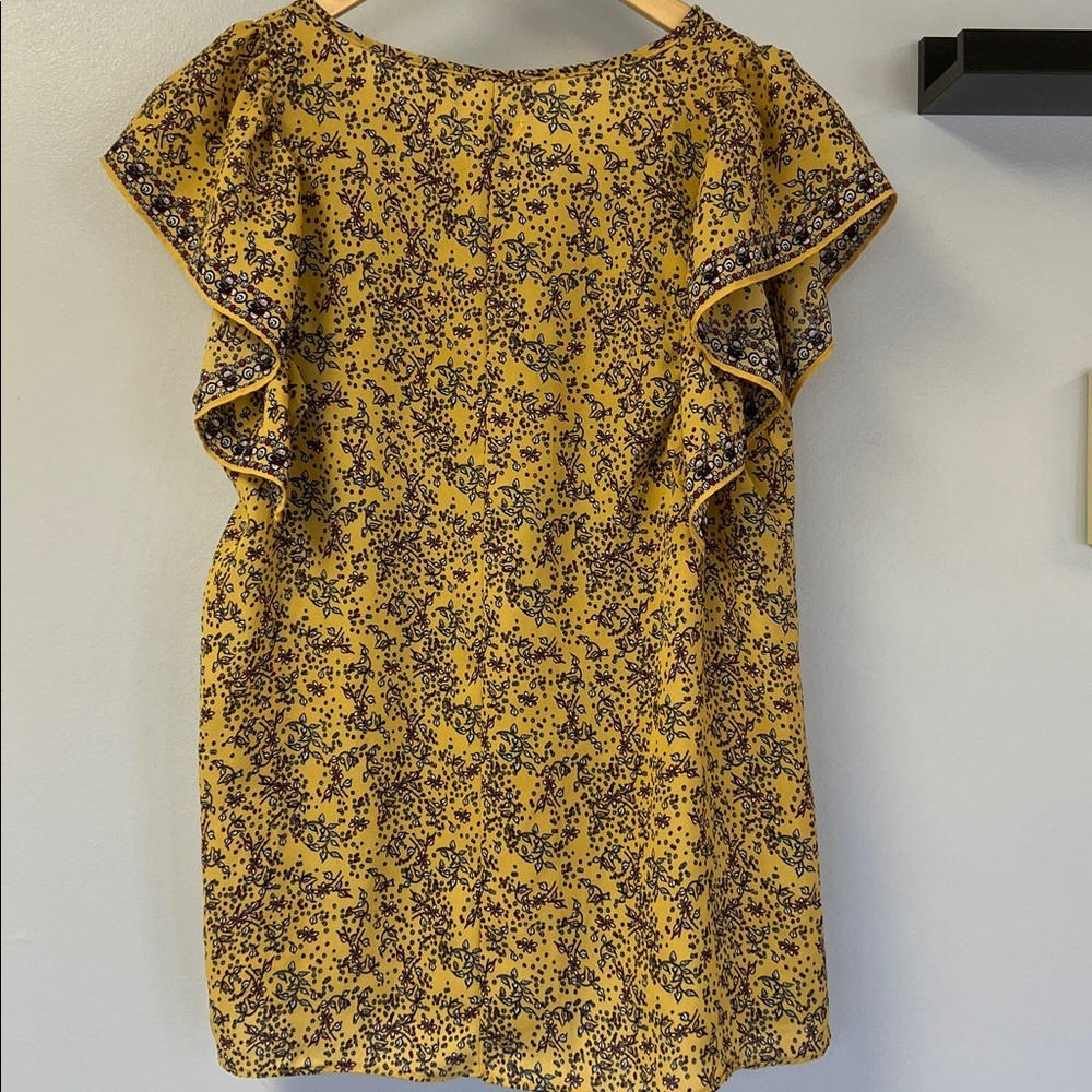 Max Studio Mustard Floral Blouses Babydoll Style sz L - Picture 4 of 5